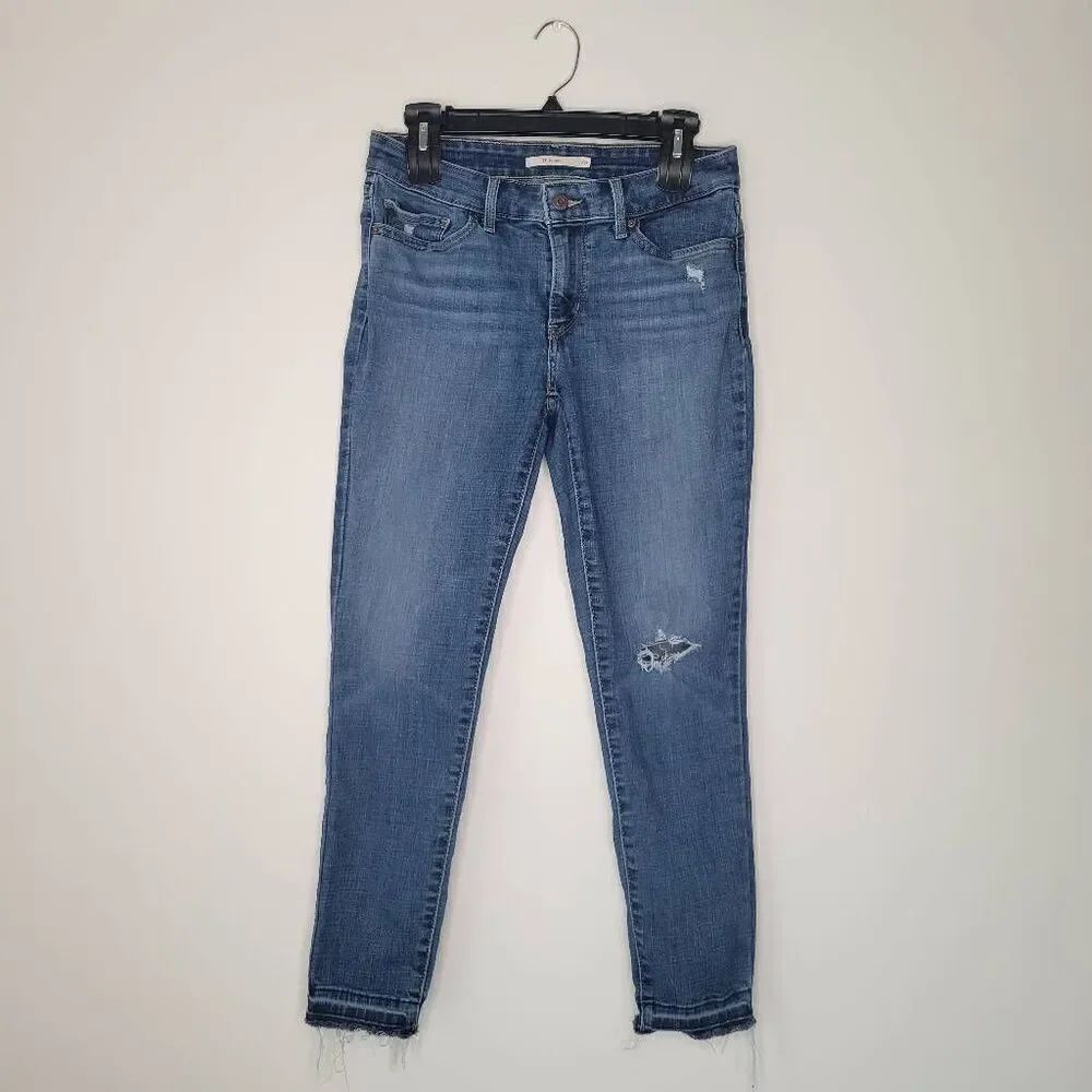 Levi's 711 Skinny Jeans 28 Medium Wash Blue Raw Hem